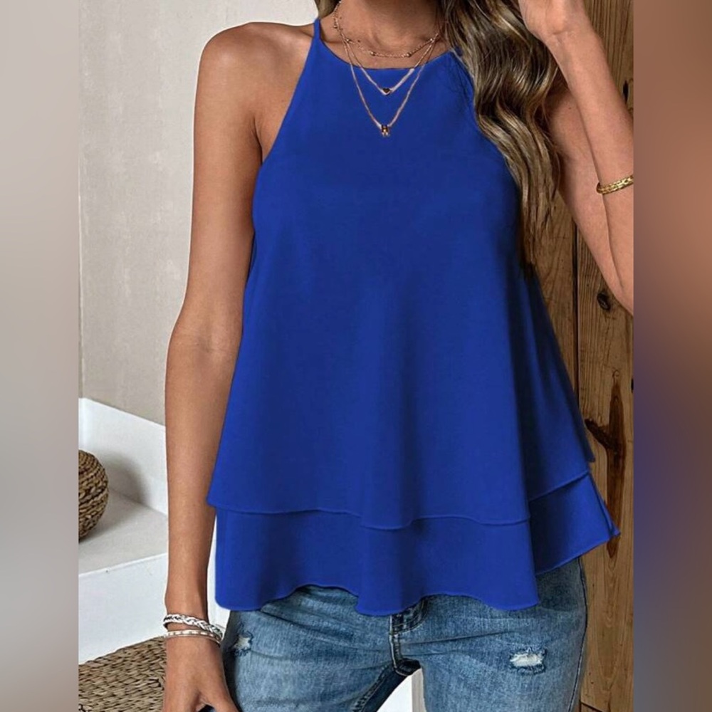 Blue Flowy Halter Top